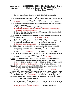 Đề 1 kiểm tra trắc nghiệm khách quan - Môn hoá học lớp 8 - Tuần 11